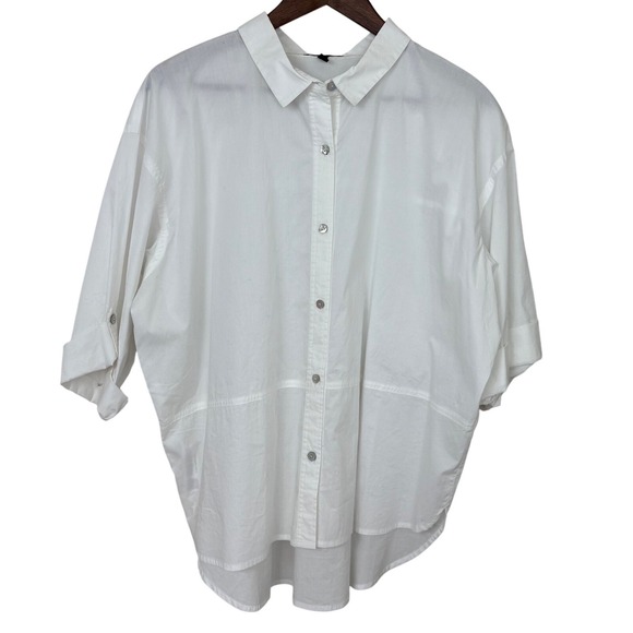 Eileen Fisher Shirt White Button Down Collared Large Capsule Classic Minimal - Picture 1 of 15